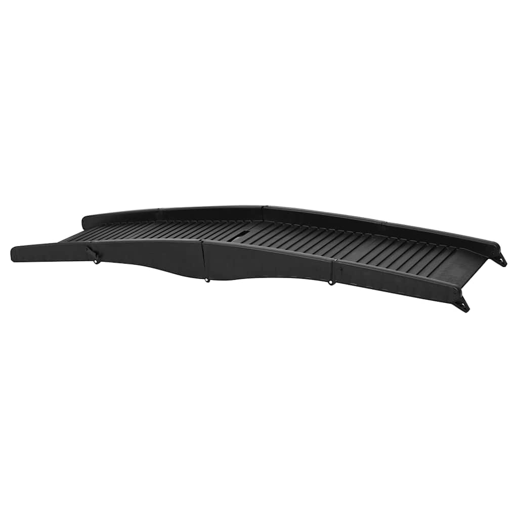 The black folding dog ramp is shown from a side profile, extended and flat