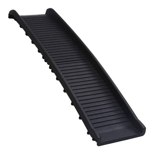 The pet ramp positioned at an angle showing the ridged surface for grip