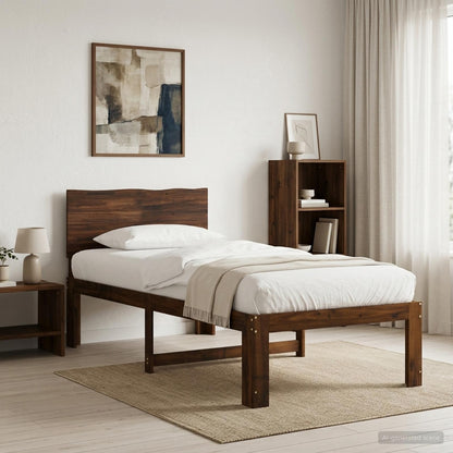 Double Bed Frame with Headboard ROSTOCK Length 190 cm Dark brown