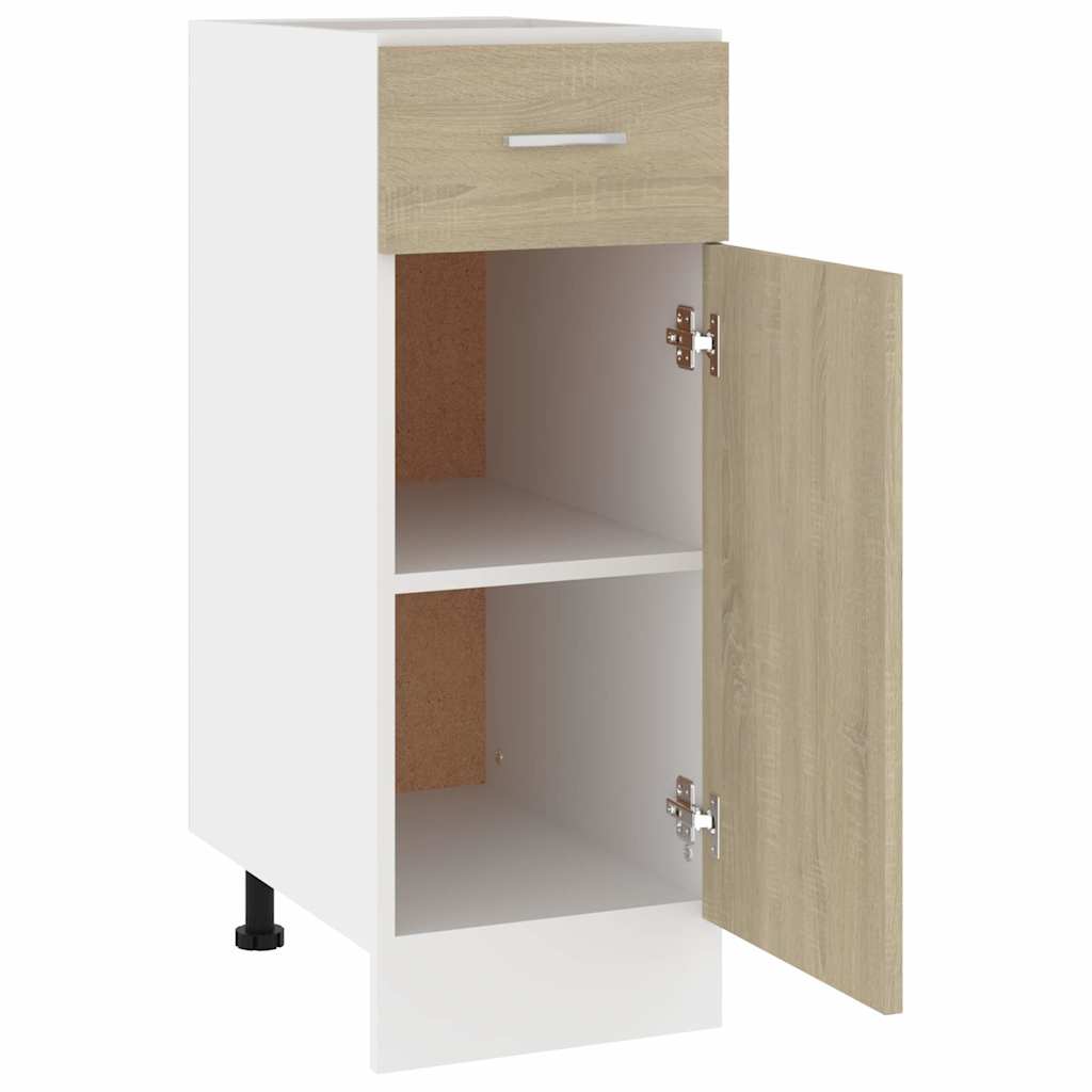 A close-up of the cabinet with the door slightly ajar revealing the interior