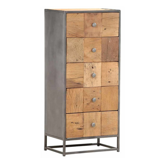 vidaXL Drawer Cabinet Solid Reclaimed Wood shown from a side angle with a grey metal frame