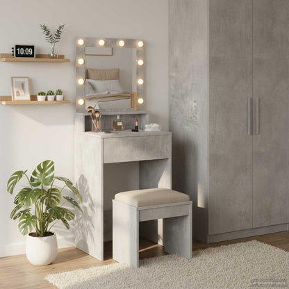 vidaXL Dressing Table Concrete Grey Engineered Wood with illuminated mirror and stool