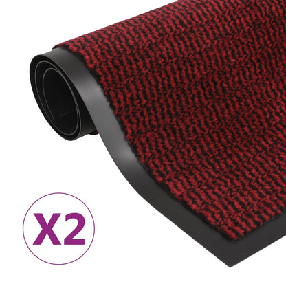 vidaXL Dust Control Mats 2 pcs Rectangular Tufted Red shown partially unrolled