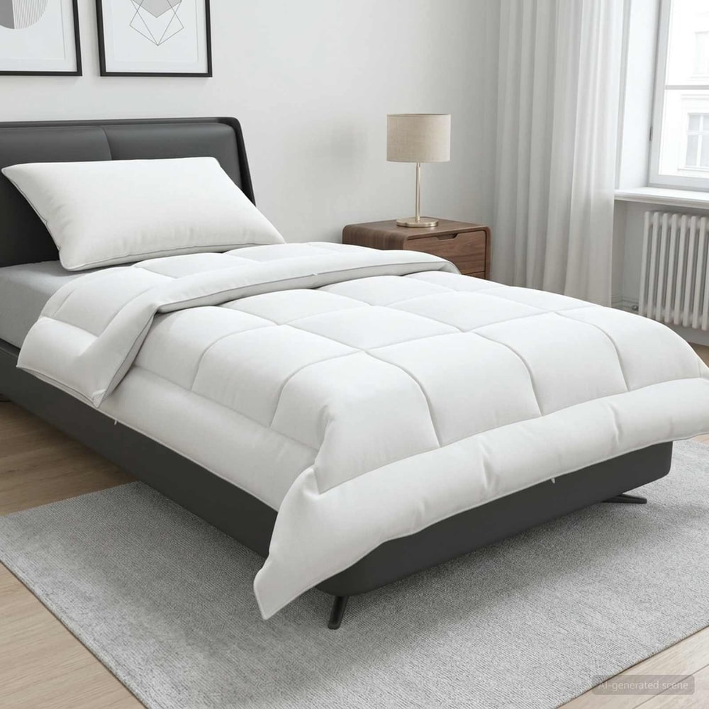 vidaXL Duvet and Pillow Set laid on a bed with a pillow and a white duvet