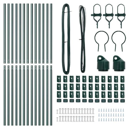 The green embedded fence posts and all fixings included in the set