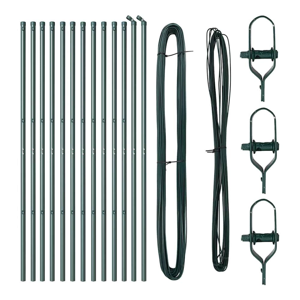 All the parts for the green embedded fence posts laid out