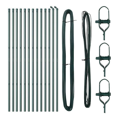 All the parts for the green embedded fence posts laid out