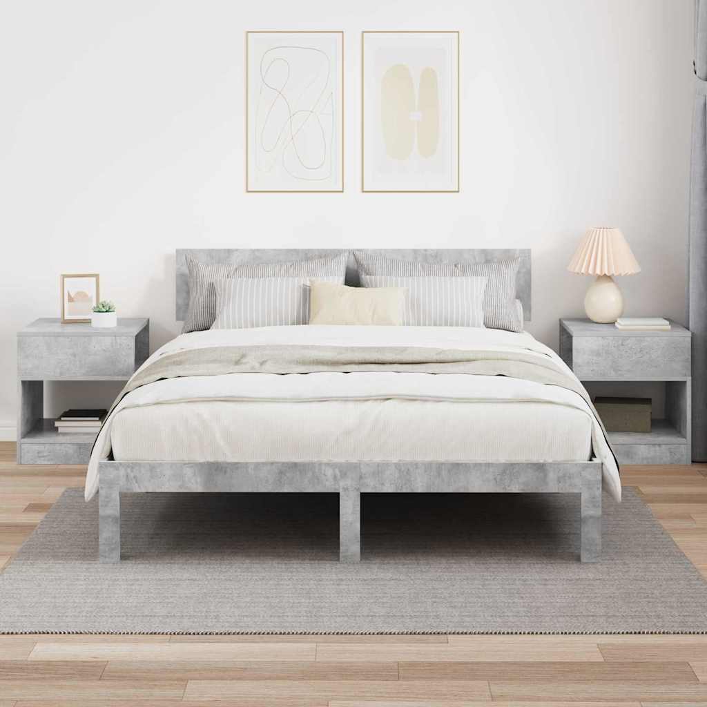 Two concrete grey engineered wood end tables in a bedroom setting