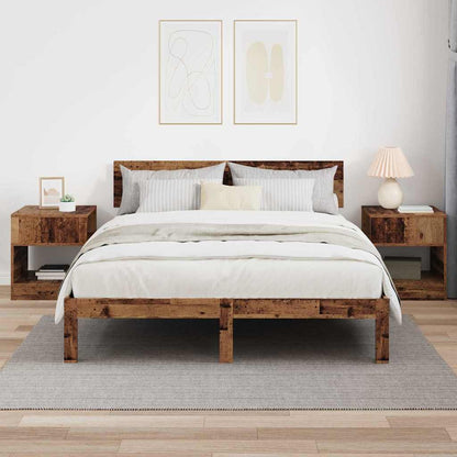 the end tables positioned on either side of a wooden bed frame in a bright room