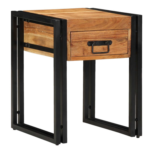 vidaXL End Table Brown and Black Solid Acacia Wood shown from a high angle