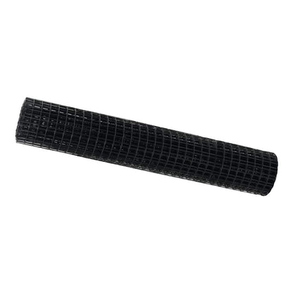A roll of grey PVC-coated iron wire mesh fencing, ready for installation