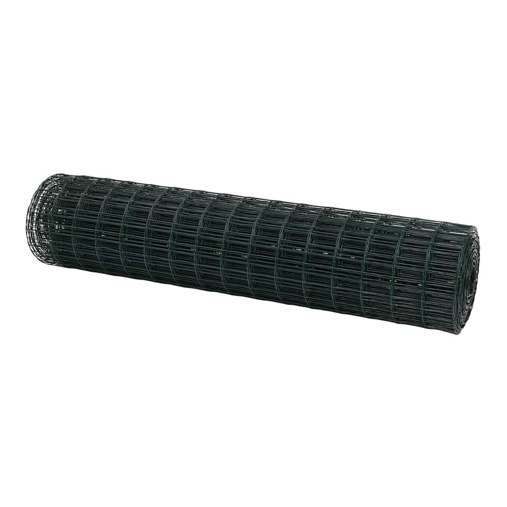 A roll of green PVC-coated iron wire mesh fencing