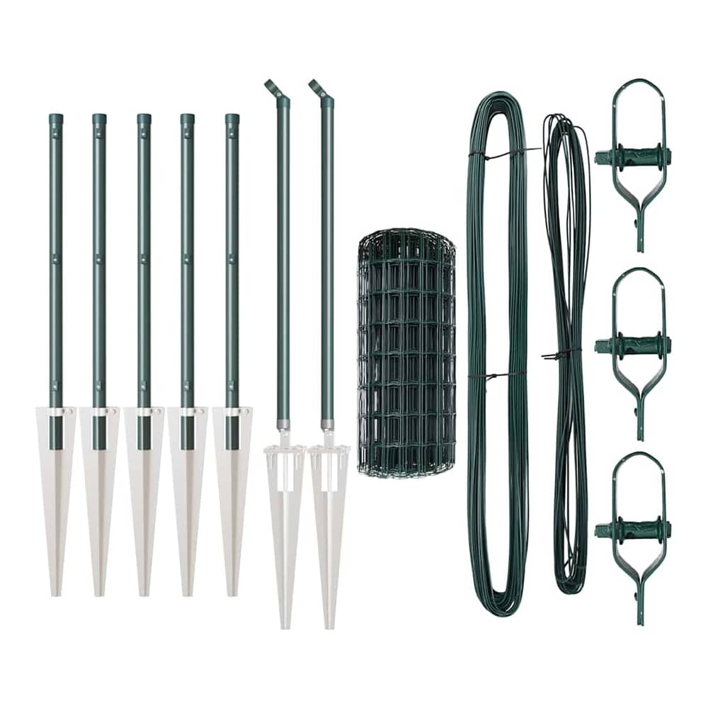 Parts included for the green mesh fence kit