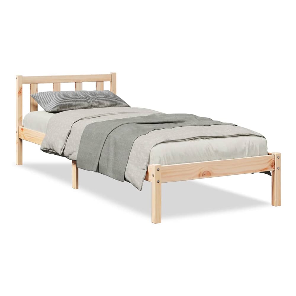 The single bed frame with headboard and footboard, made of pine wood