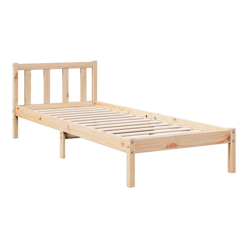 The wooden bed frame with slatted base, no mattress