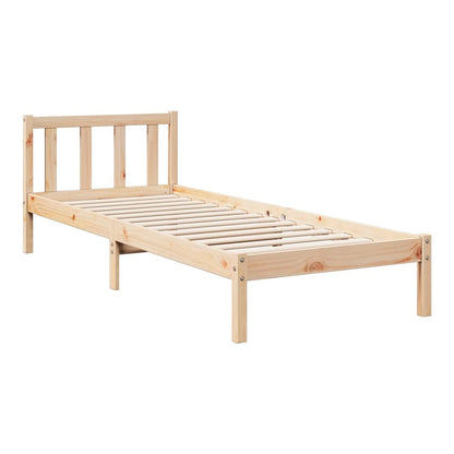 The wooden bed frame with slatted base, no mattress