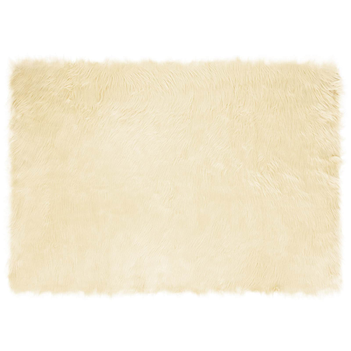 Cream faux sheepskin rug with a fluffy texture and irregular edges