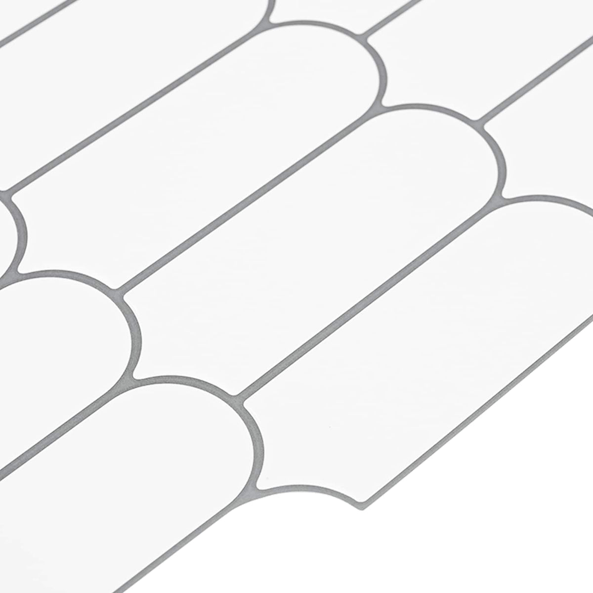 Close-up of the white and grey decorative stickers showing the feather tile design