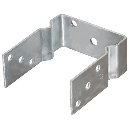 A single galvanised steel fence anchor bracket with pre-drilled holes for fixing
