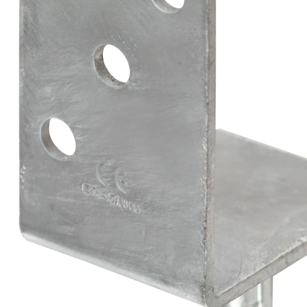 Close up of the galvanised steel ground spike plate showing embossed text