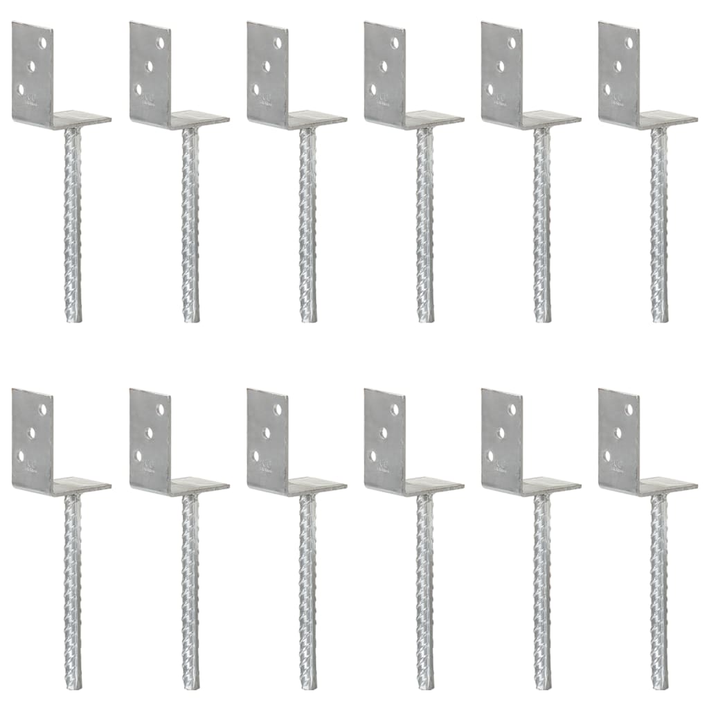 vidaXL Fence Anchors 12 pcs Silver Galvanised Steel ground spikes arranged in two rows