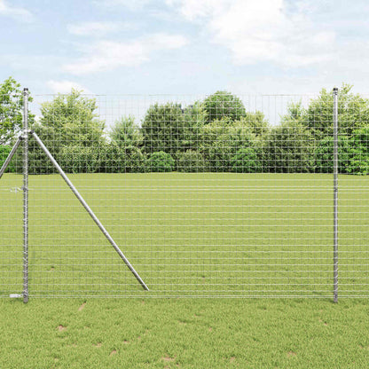 vidaXL Fence Post 12 pcs Silver Powder-coated steel set up in a garden with wire fencing