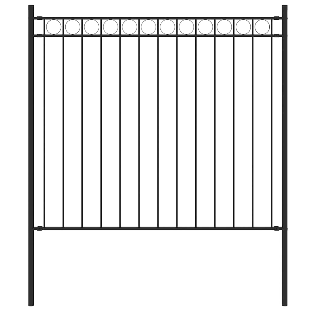 vidaXL Garden Fence ASSEN Black, a black steel garden fence panel with decorative circles at the top