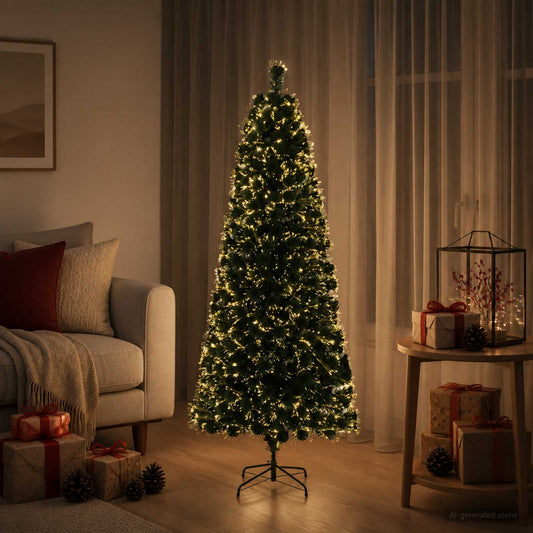 Fiber Optic Christmas Tree 24 LEDs Warm White PVC Green 150 cm
