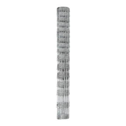 The silver wire mesh fence is rolled tightly into a cylinder shape