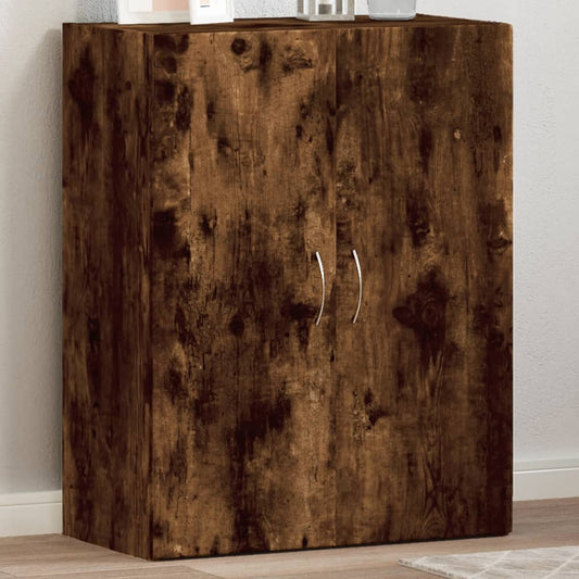 vidaXL File Cabinet Smoked Oak Engineered Wood standing against a wall with decor on top