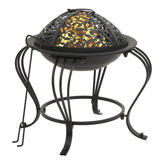 vidaXL Fire Pit with Poker 49 cm Steel shown from a high angle with the poker tool on the side