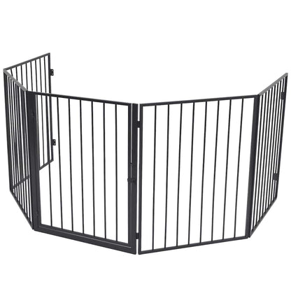 The fireplace screen viewed from a slightly elevated angle showing the folding panels