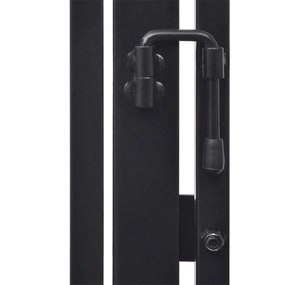 The locking mechanism on the fireplace screen with a black latch and rubberised tip