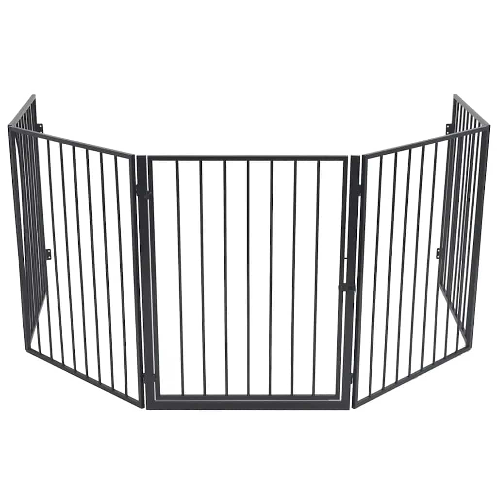 vidaXL Fireplace Fence for Pets Black Steel standing on a plain white background