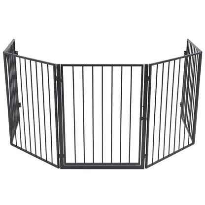vidaXL Fireplace Fence for Pets Black Steel standing on a plain white background