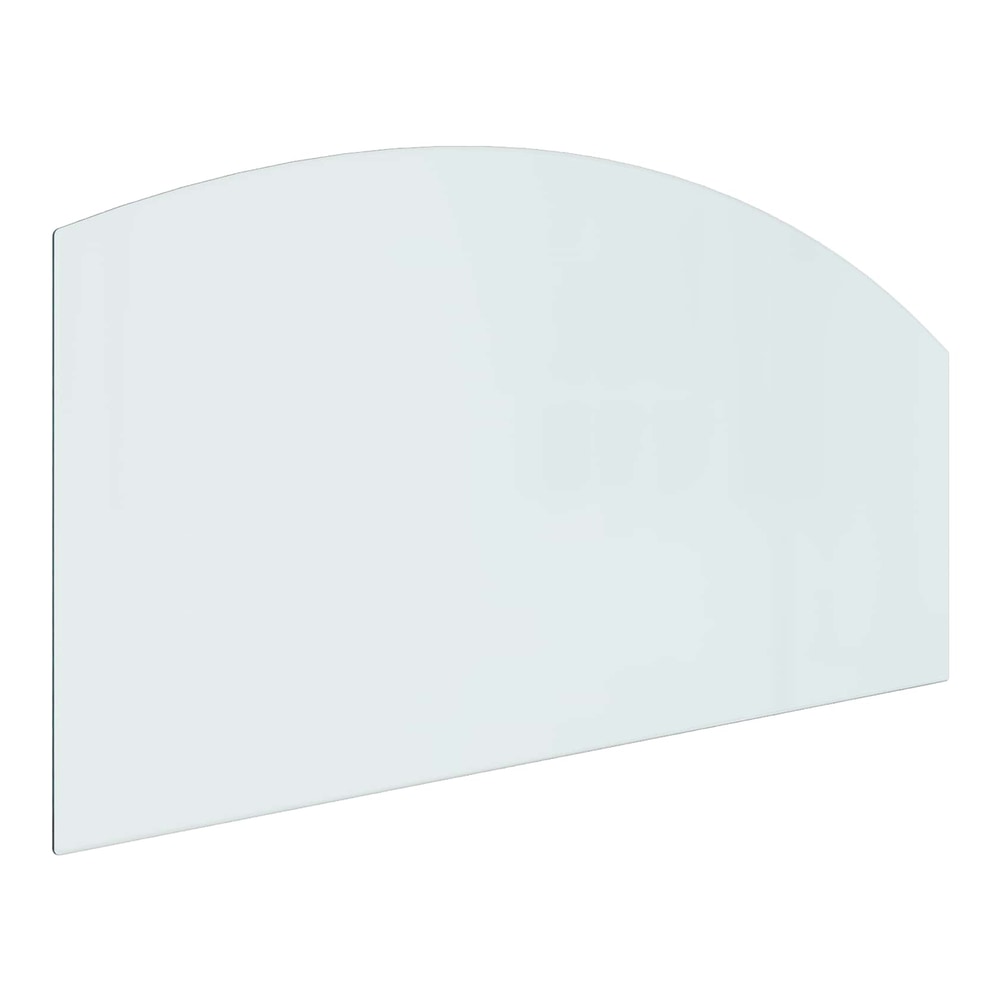 The transparent glass hearth pad with a curved front edge