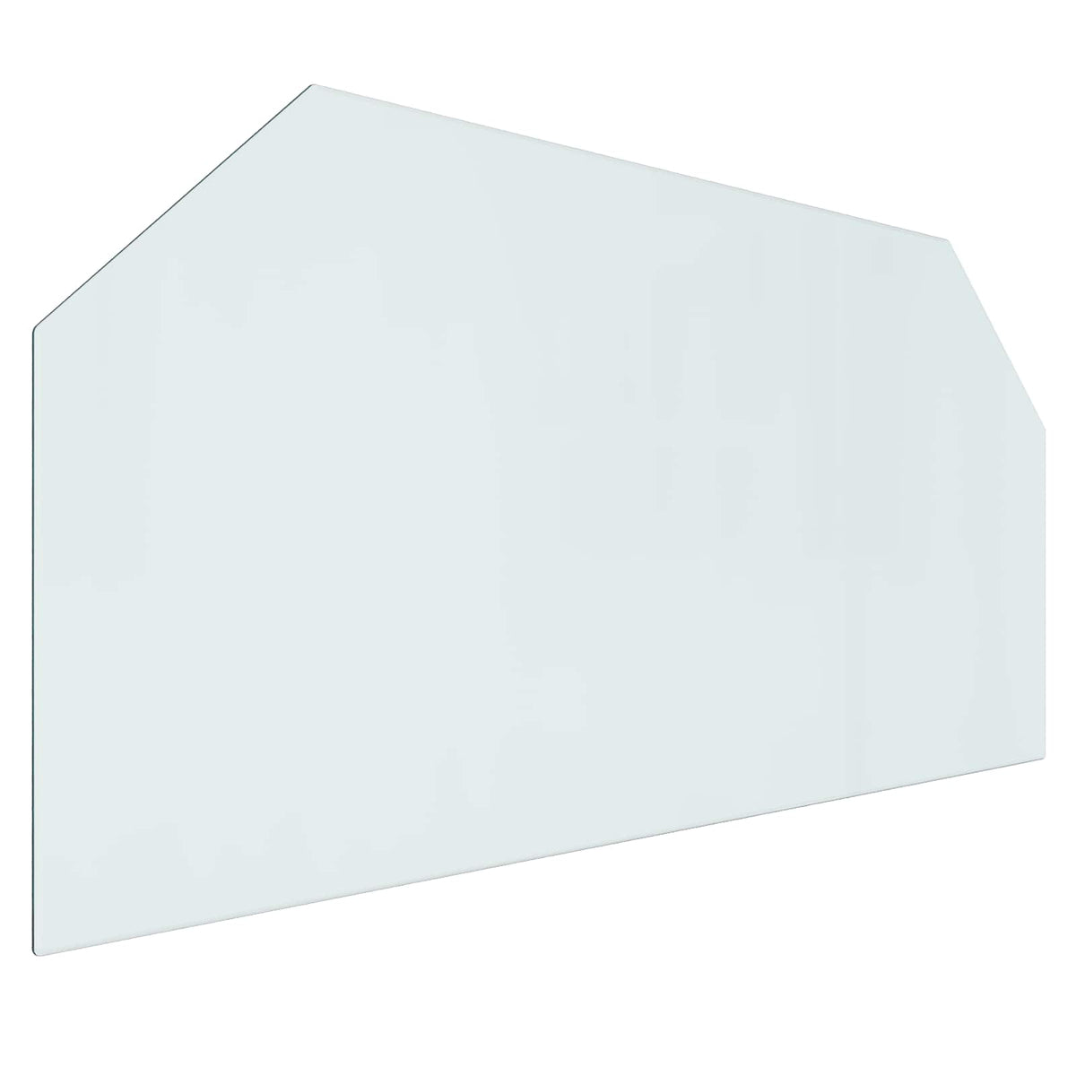Transparent glass hearth pad shown from an angle