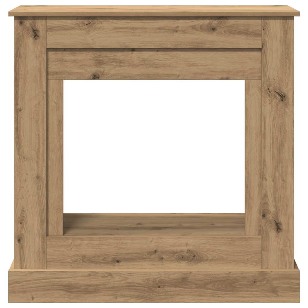 The fireplace surround viewed directly from the front showing the open hearth area