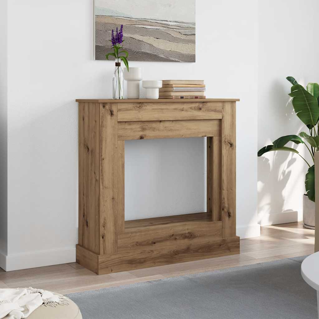 vidaXL Fireplace Surround Artisan Oak Engineered Wood standing in a bright living room