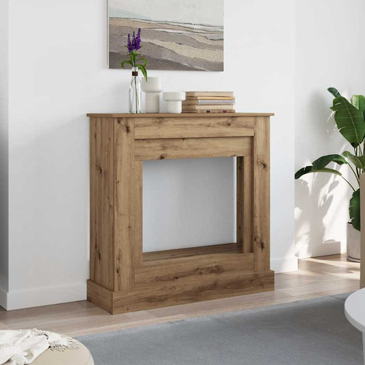 vidaXL Fireplace Surround Artisan Oak Engineered Wood standing in a bright living room