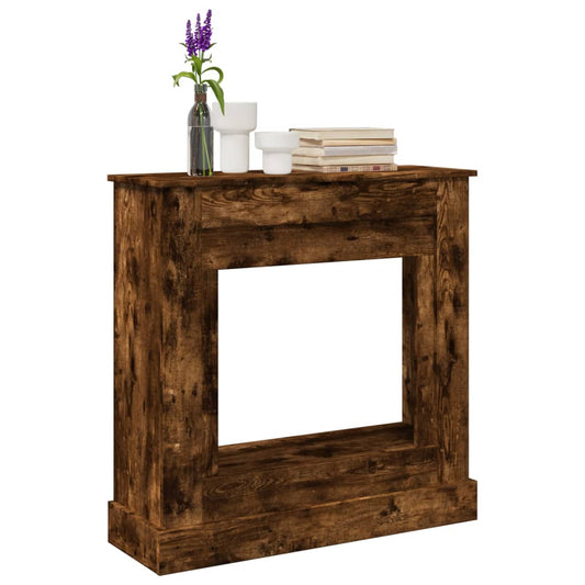 vidaXL Fireplace Surround Smoked Oak Engineered Wood decorated with a vase and books on top
