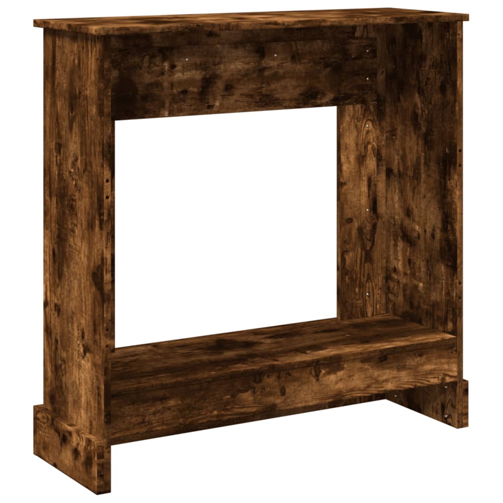 The fireplace surround viewed from the back showing the internal structure and frame