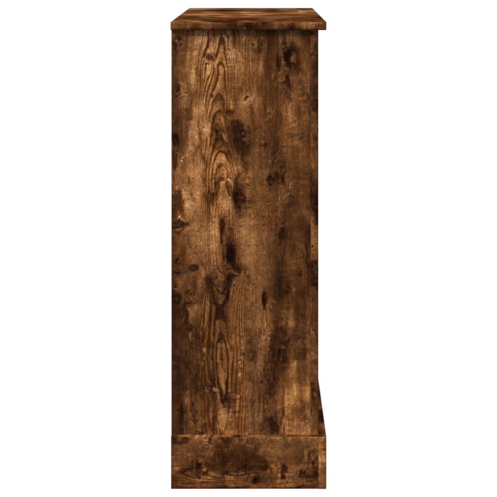 The fireplace surround viewed from the side showing the depth of the wooden frame