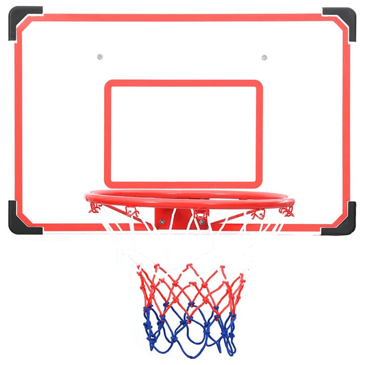 Five Piece Wall Mounted Basketball Backboard Set with red trim and white backboard