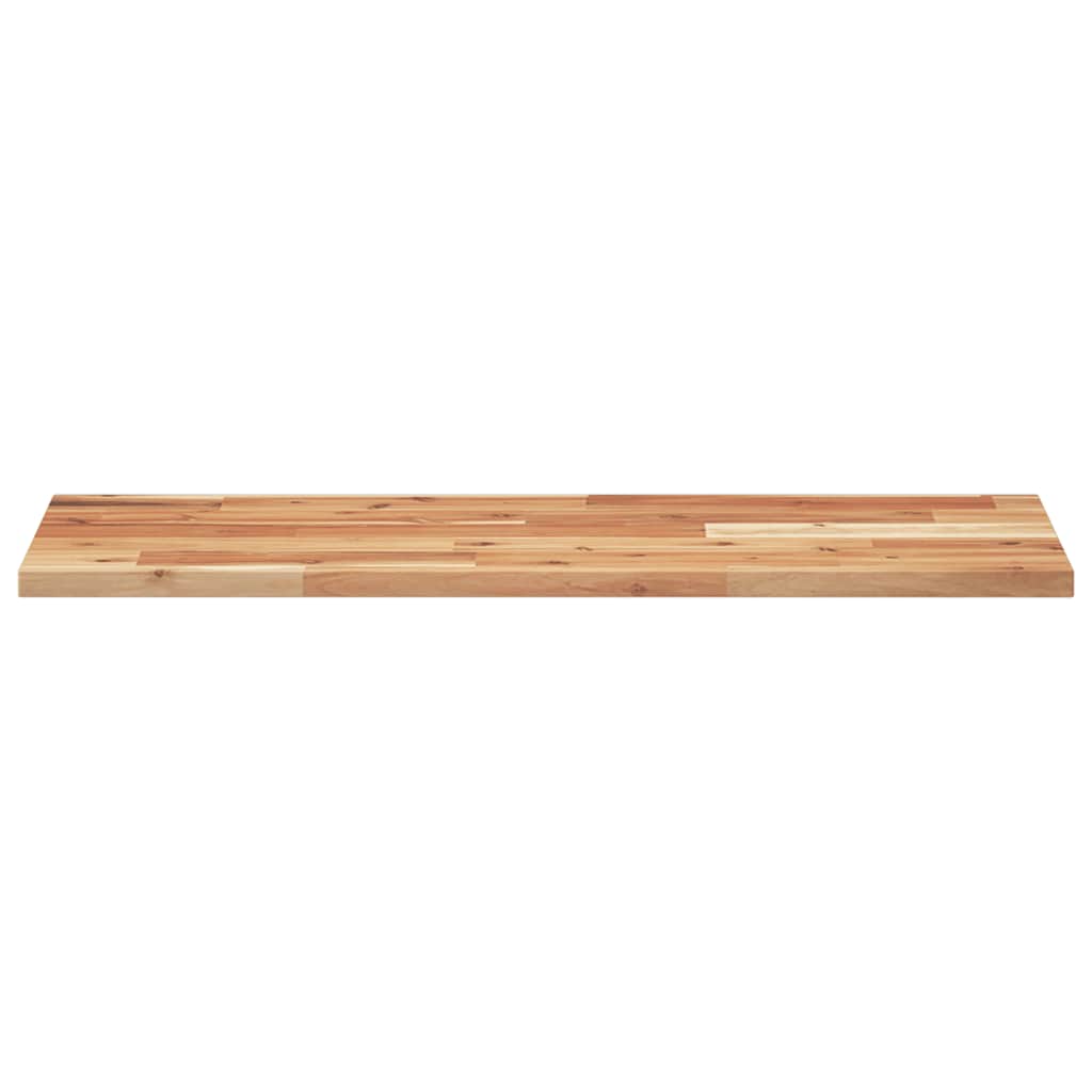 The wall shelves seen directly from the front showing the long wooden edge