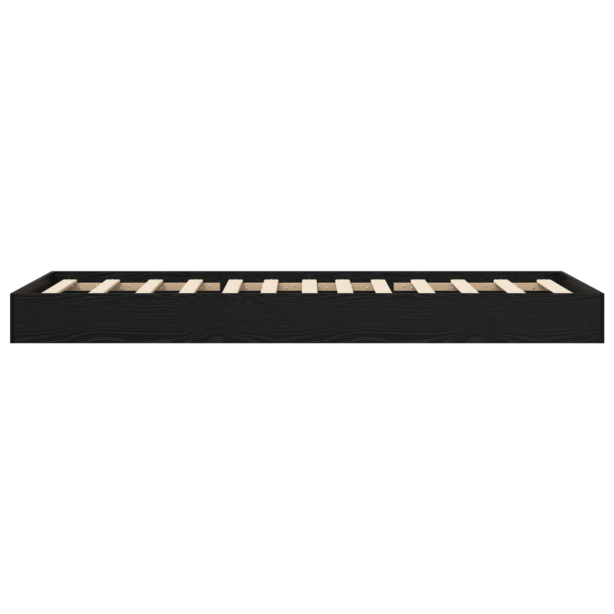 The floor bed frame seen from the side showing the low profile and the internal support slats
