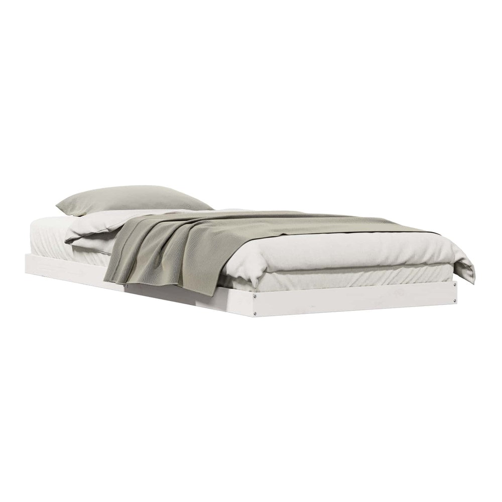 vidaXL Floor Bed Frame White Solid Pine Wood, a low bed frame with a mattress and bedding