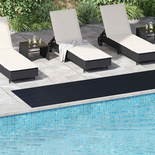 vidaXL Floor Mat with Fine Rib Black Rubber laid out next to a swimming pool