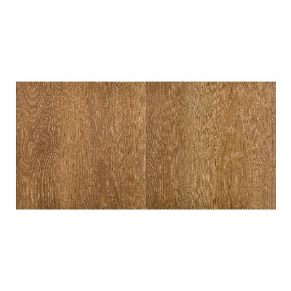 A close up of two brown wood effect PVC flooring planks showing the grain