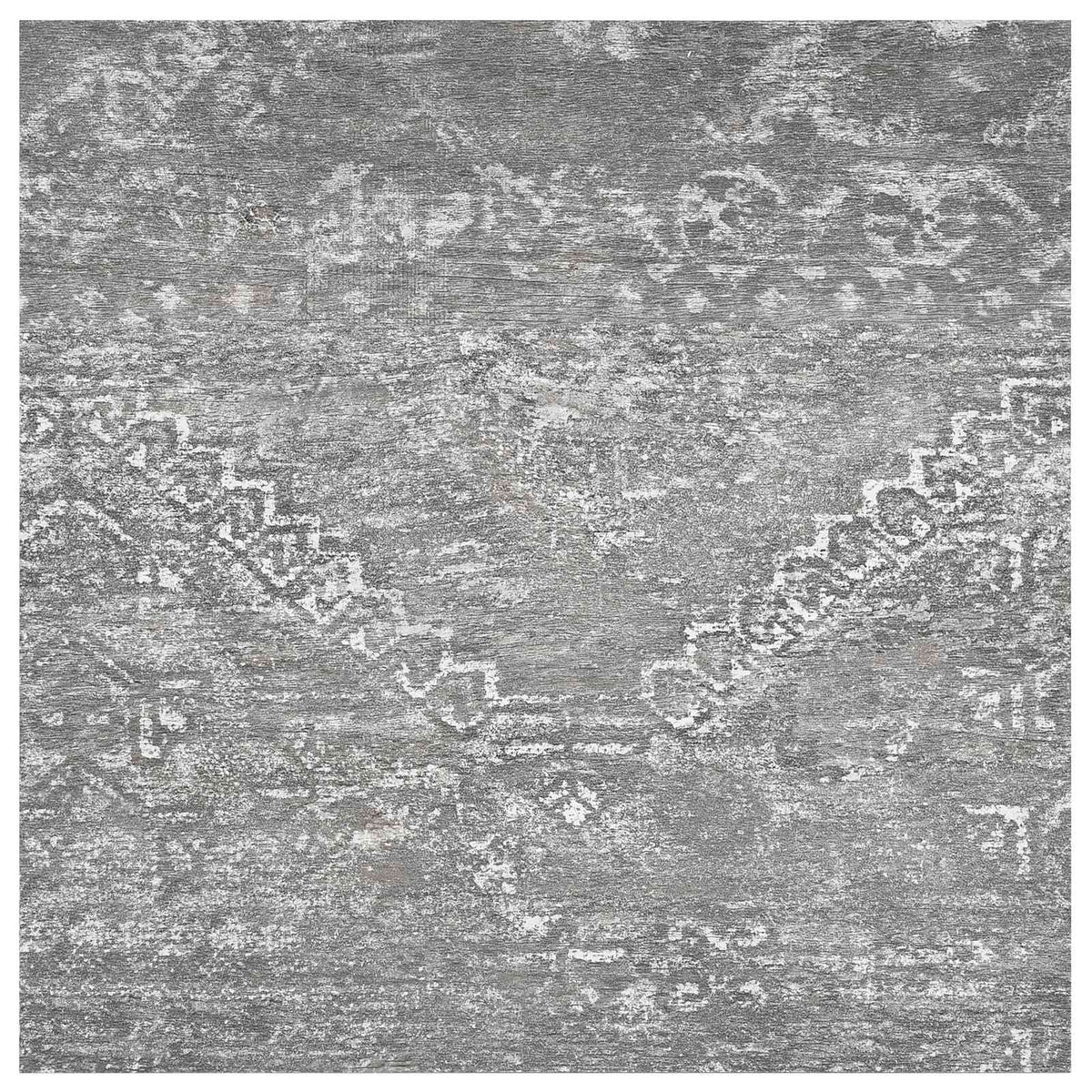 Close up of the distressed pattern on a grey concrete effect vinyl flooring plank